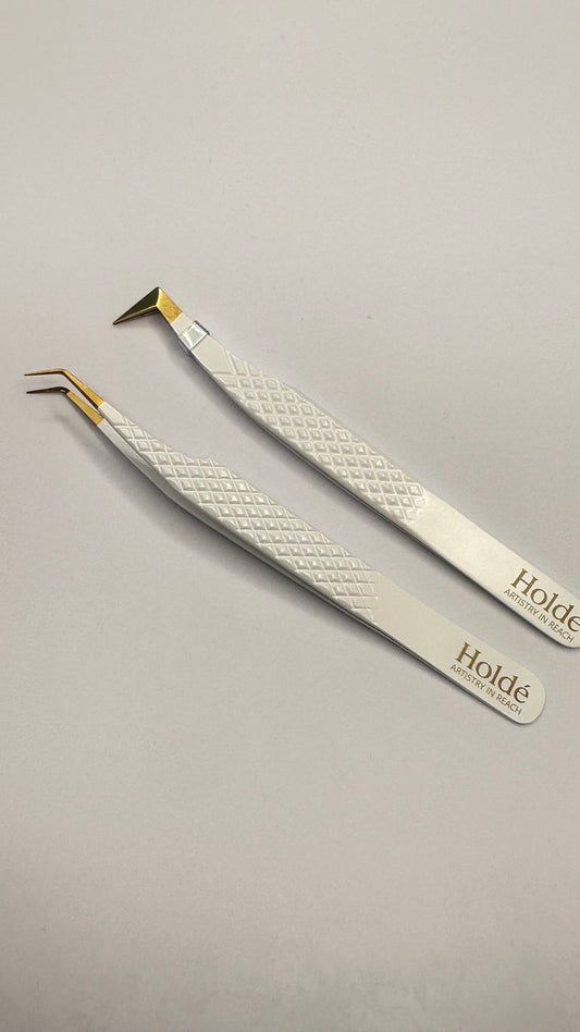 Lash Tweezer Set - GOLD - L SHAPE BOOT & CURVED TWEEZER (Halo Collection)